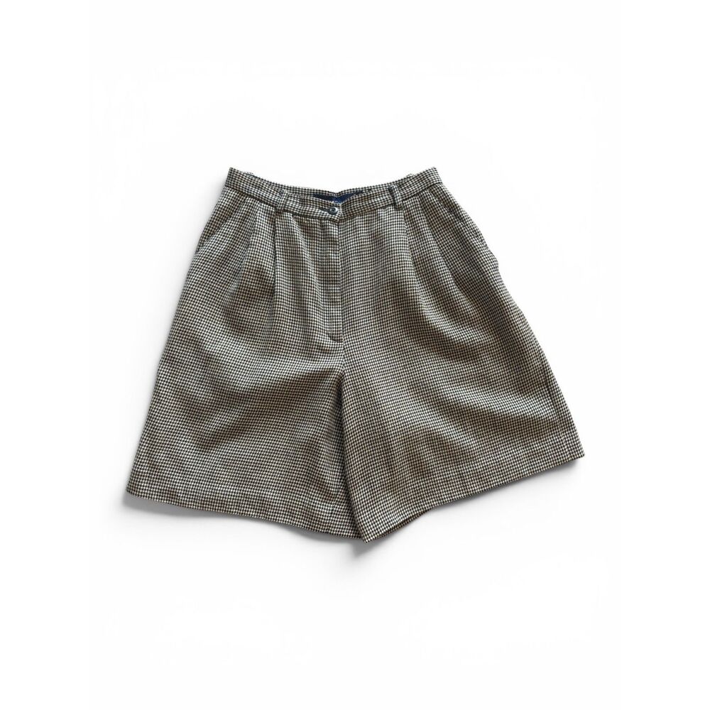 Charter Club Retro Pleated Houndstooth Wool Wide Leg Shorts Gray White Size 8